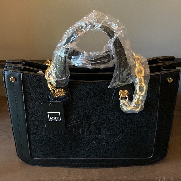 Mia K Tote Bag NEW Black Vegan Leather - Picture 4 of 4